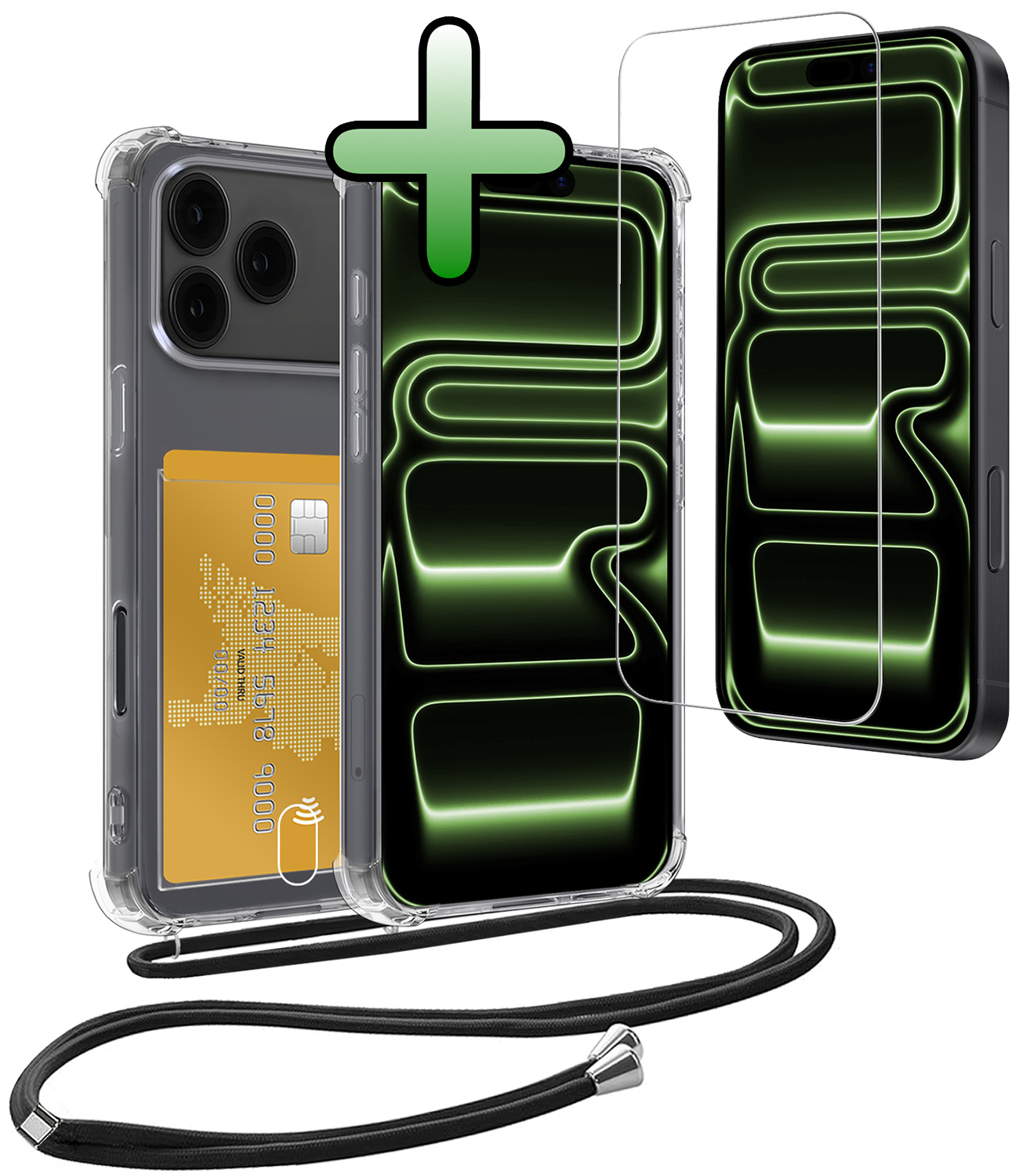 BASEY. BASEY. iPhone 17 Pro Hoesje Pashouder met Koord Met Screenprotector