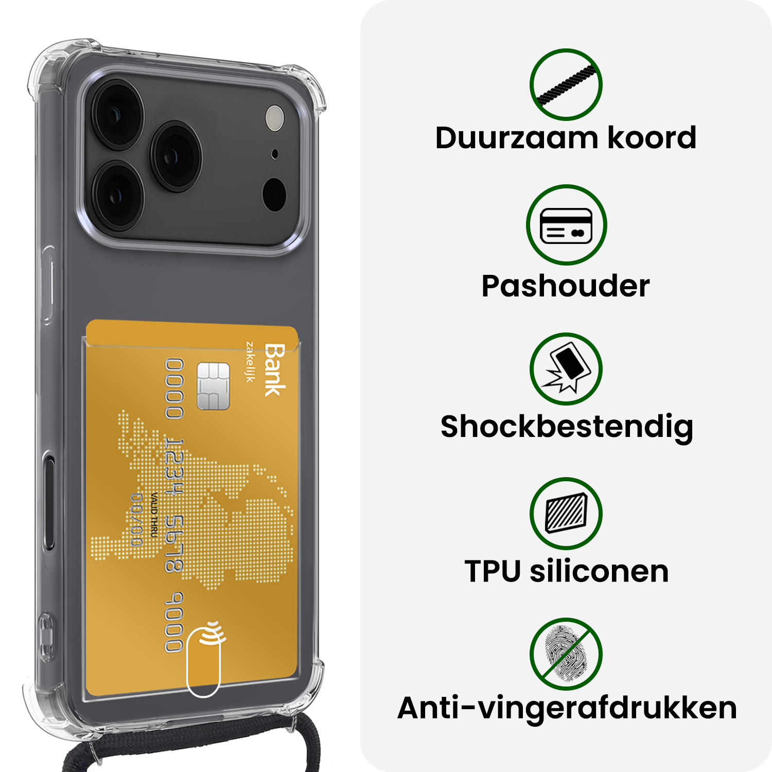 BASEY. BASEY. iPhone 17 Pro Hoesje Pashouder met Koord Met 2x Screenprotector