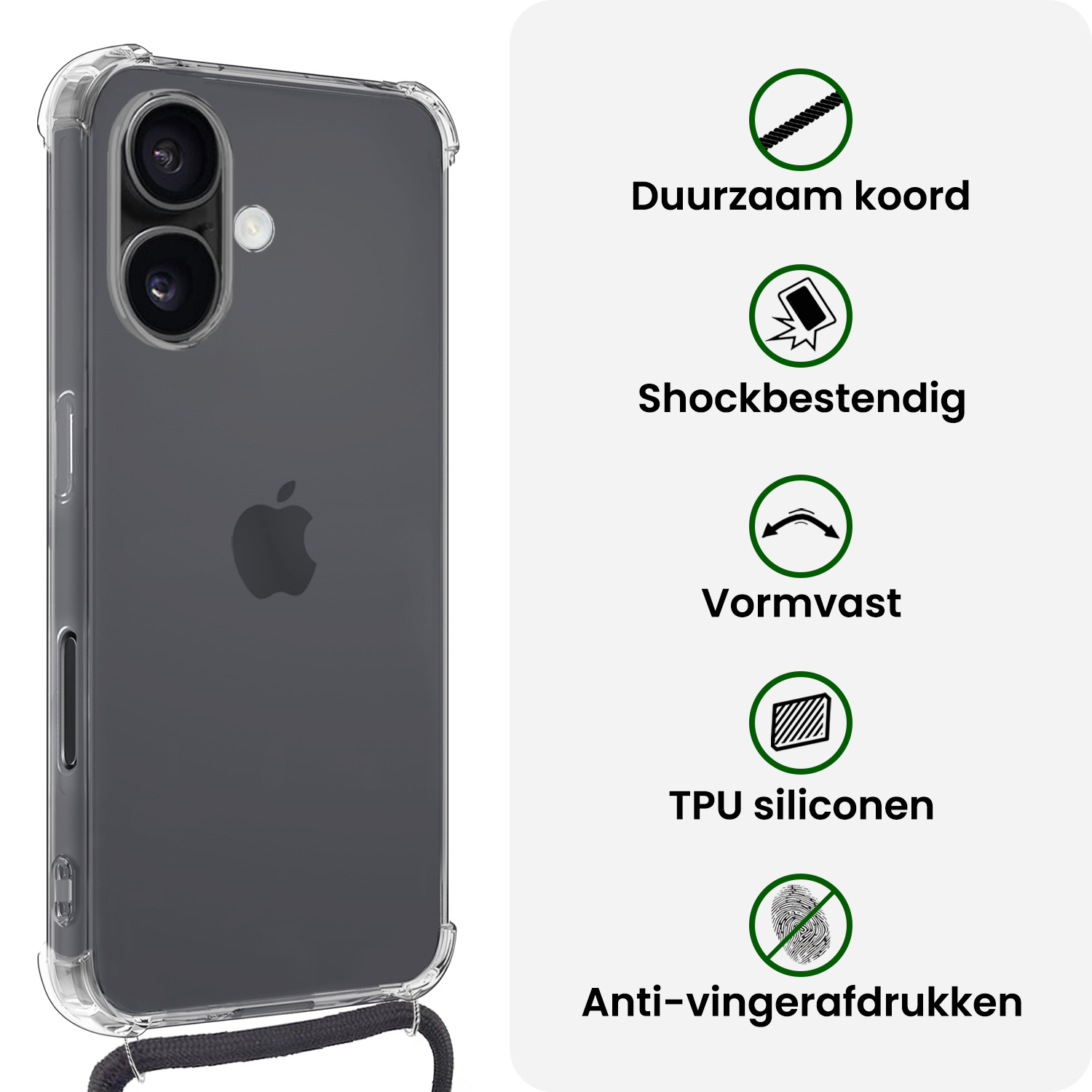 BASEY. BASEY. iPhone 17 Hoesje Transparant Shockproof Met Zwart Koord