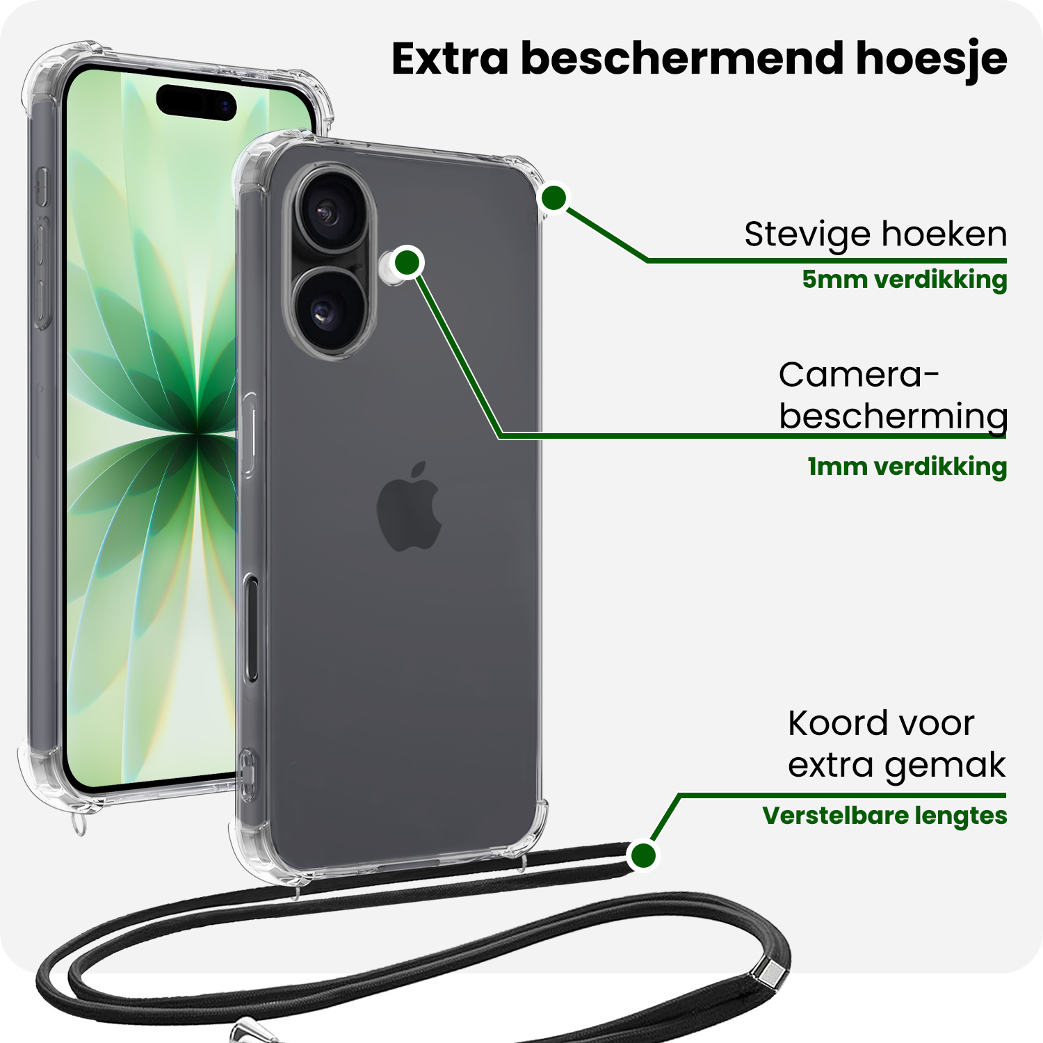 BASEY. BASEY. iPhone 17 Hoesje Transparant Shockproof Met Zwart Koord
