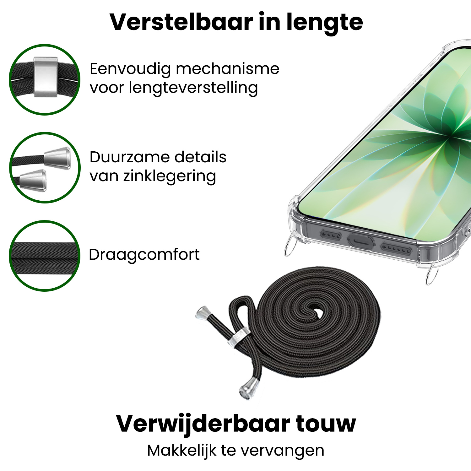 BASEY. BASEY. iPhone 17 Hoesje Transparant Shockproof Met Zwart Koord