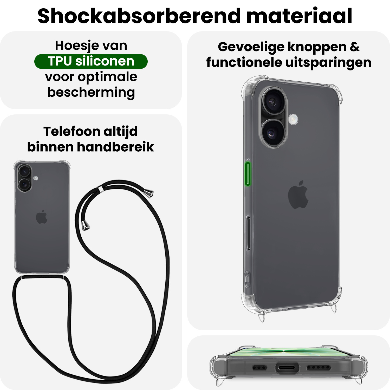 BASEY. BASEY. iPhone 17 Hoesje Transparant Shockproof Met Zwart Koord