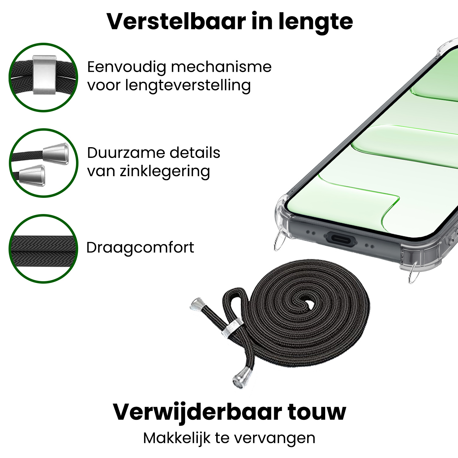 BASEY. BASEY. iPhone Air Hoesje Transparant Shockproof Met Zwart Koord