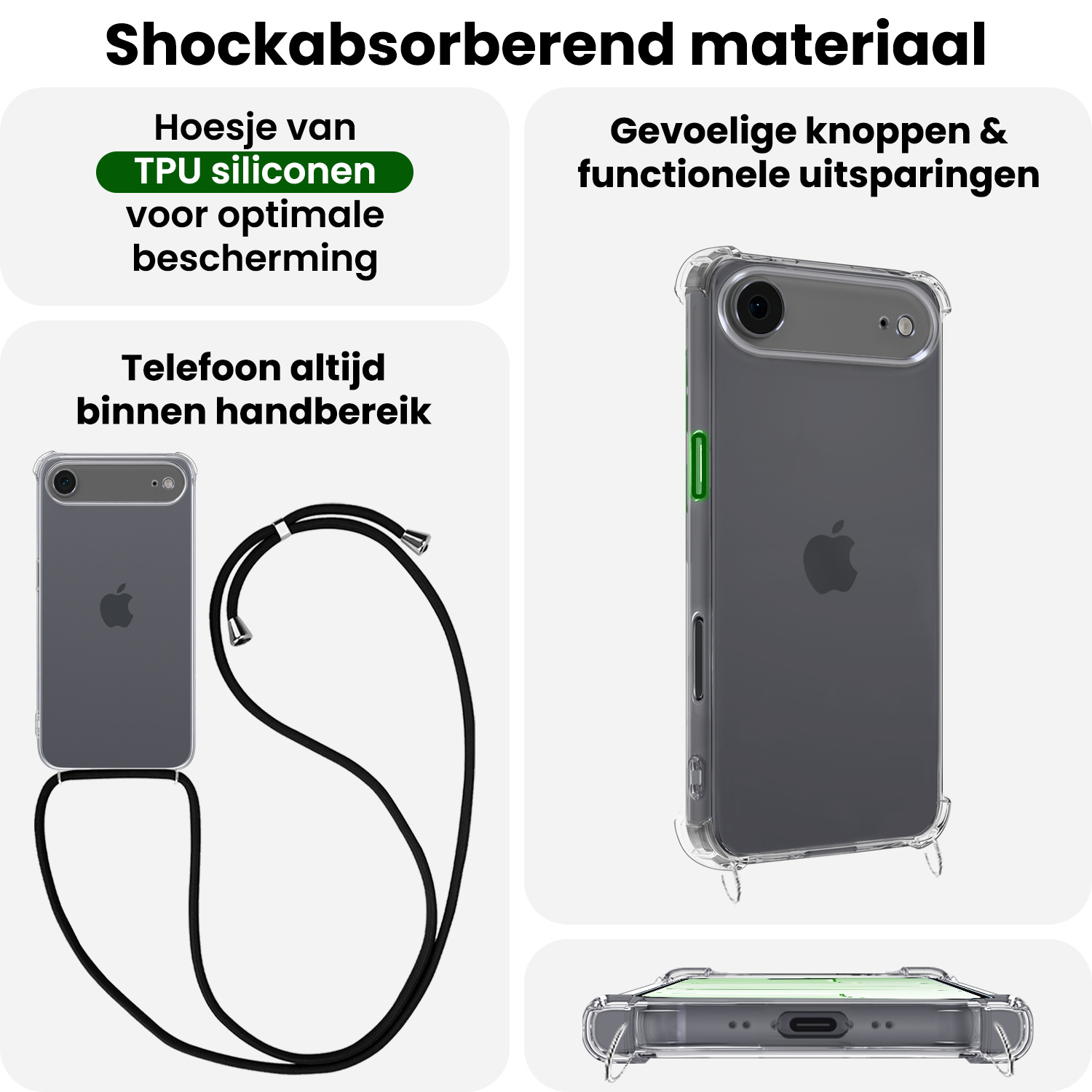 BASEY. BASEY. iPhone Air Hoesje Transparant Shockproof Met Zwart Koord