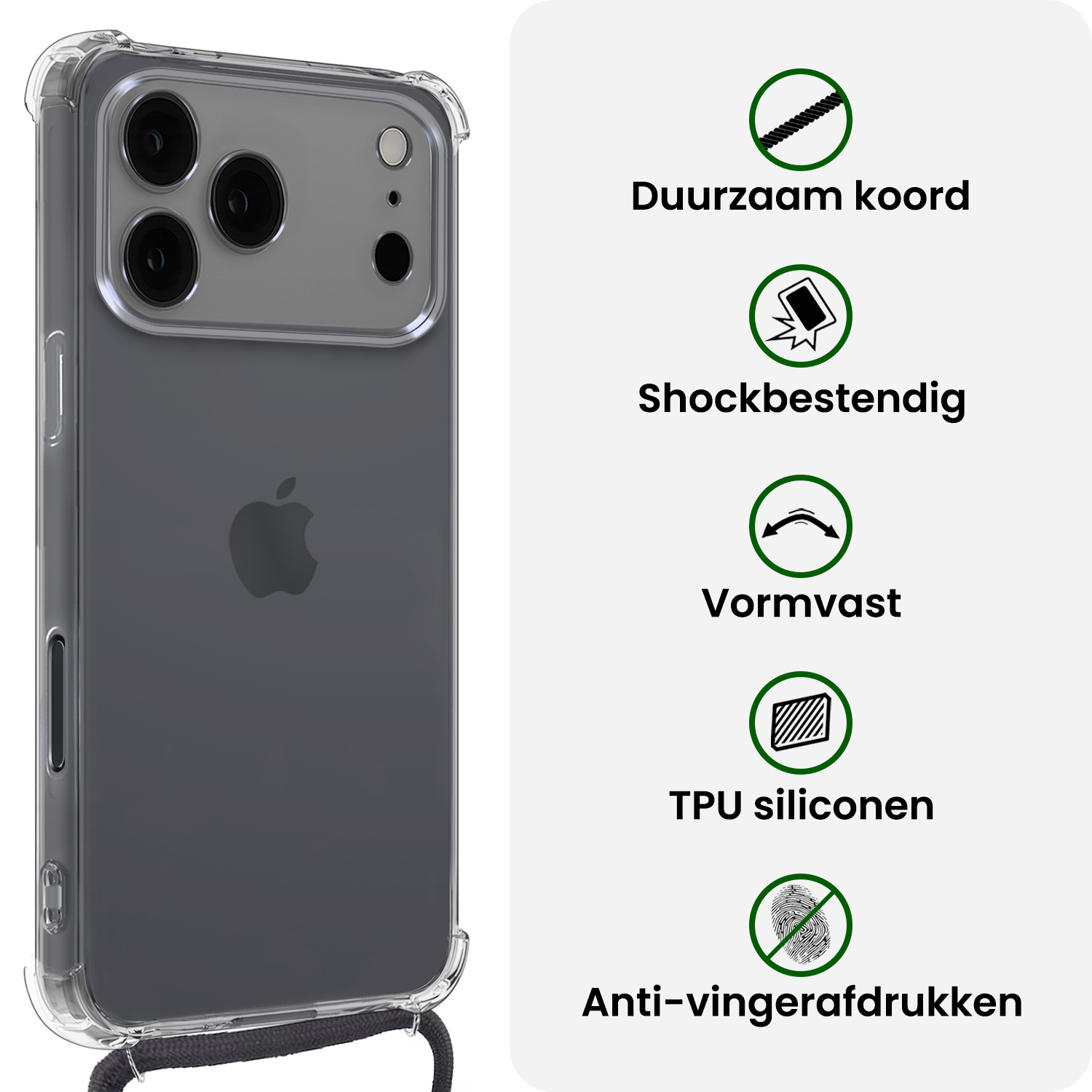 BASEY. BASEY. iPhone 17 Pro Hoesje Transparant Shockproof Met Zwart Koord