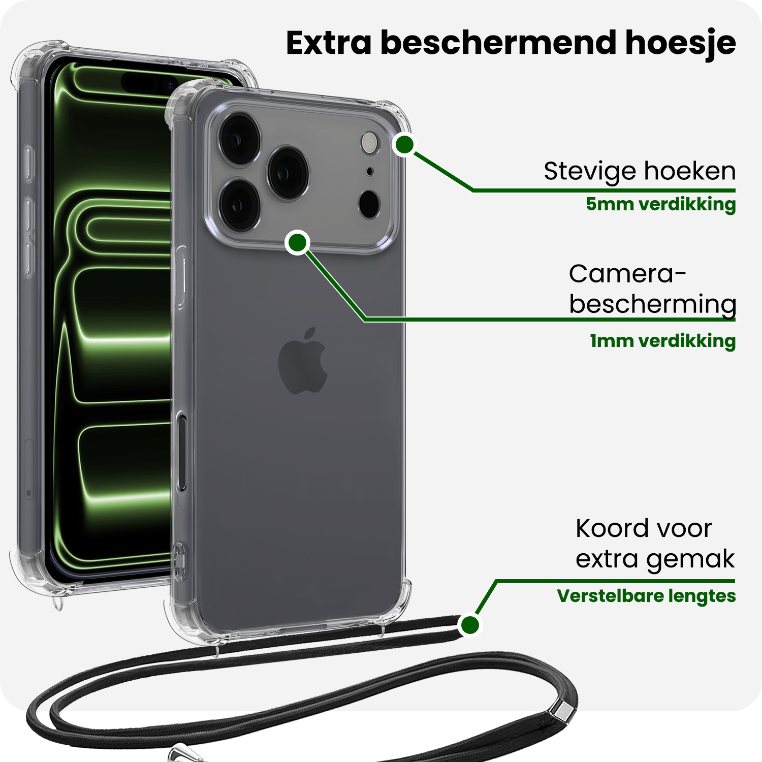 BASEY. BASEY. iPhone 17 Pro Hoesje Transparant Shockproof Met Zwart Koord