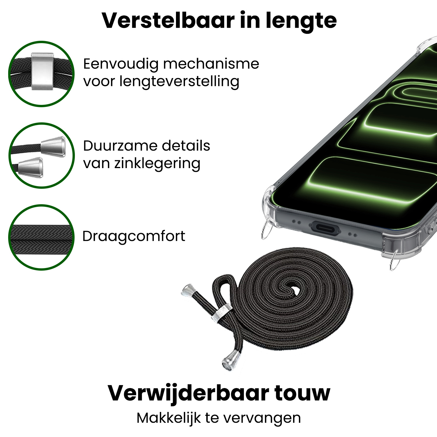 BASEY. BASEY. iPhone 17 Pro Hoesje Transparant Shockproof Met Zwart Koord
