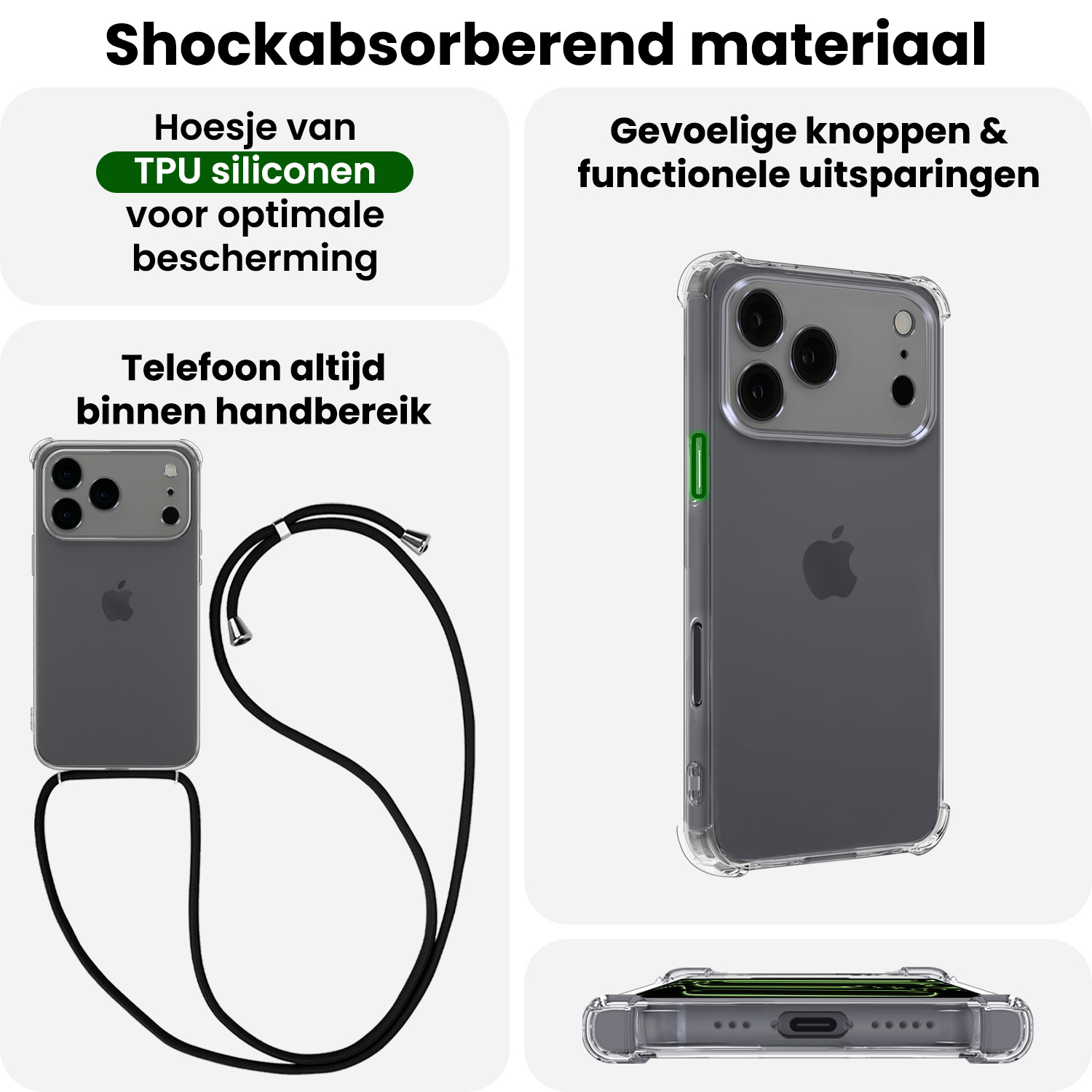 BASEY. BASEY. iPhone 17 Pro Hoesje Transparant Shockproof Met Zwart Koord