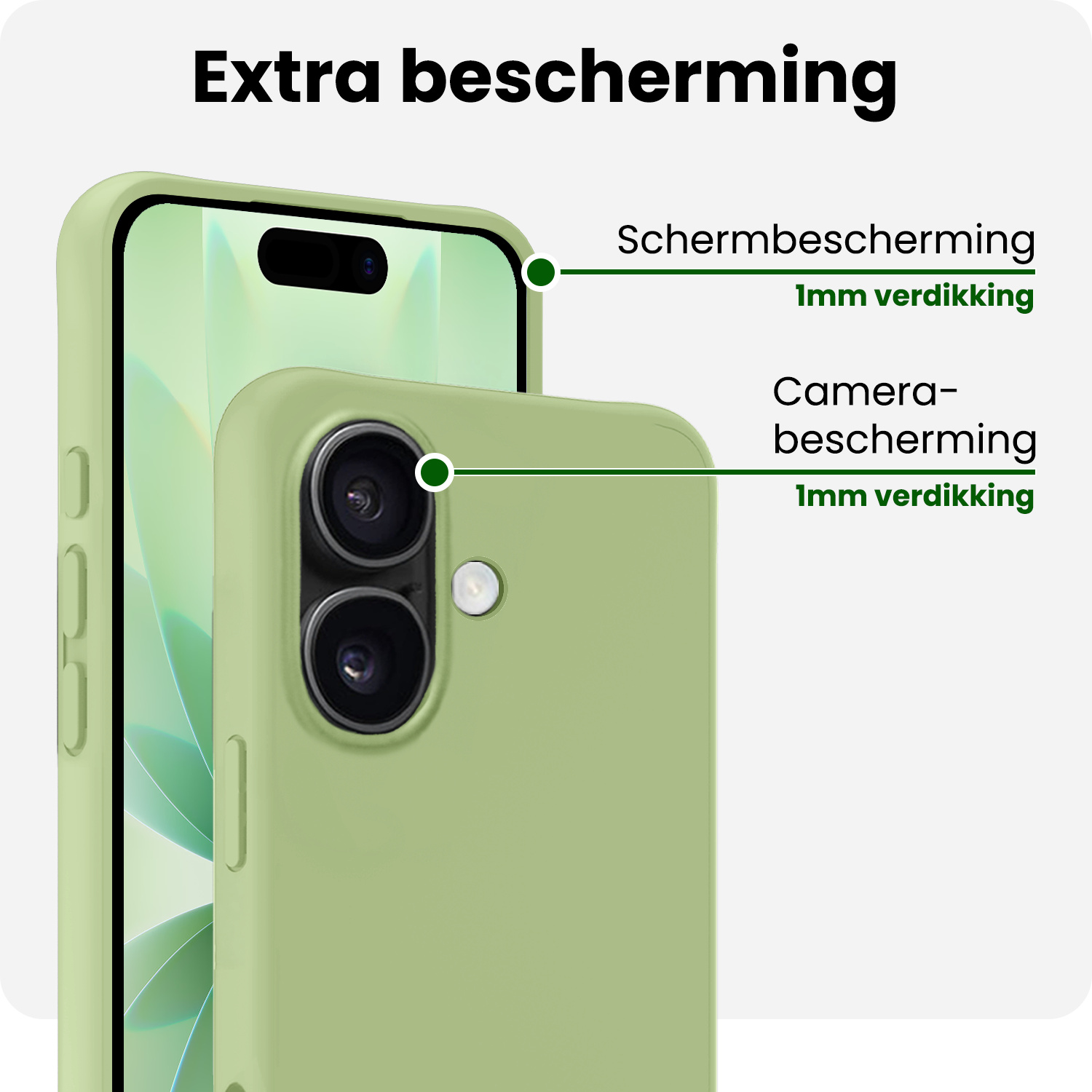 BASEY. BASEY. iPhone 17 Hoesje Siliconen Met Screenprotector Met Dichte Notch - Groen