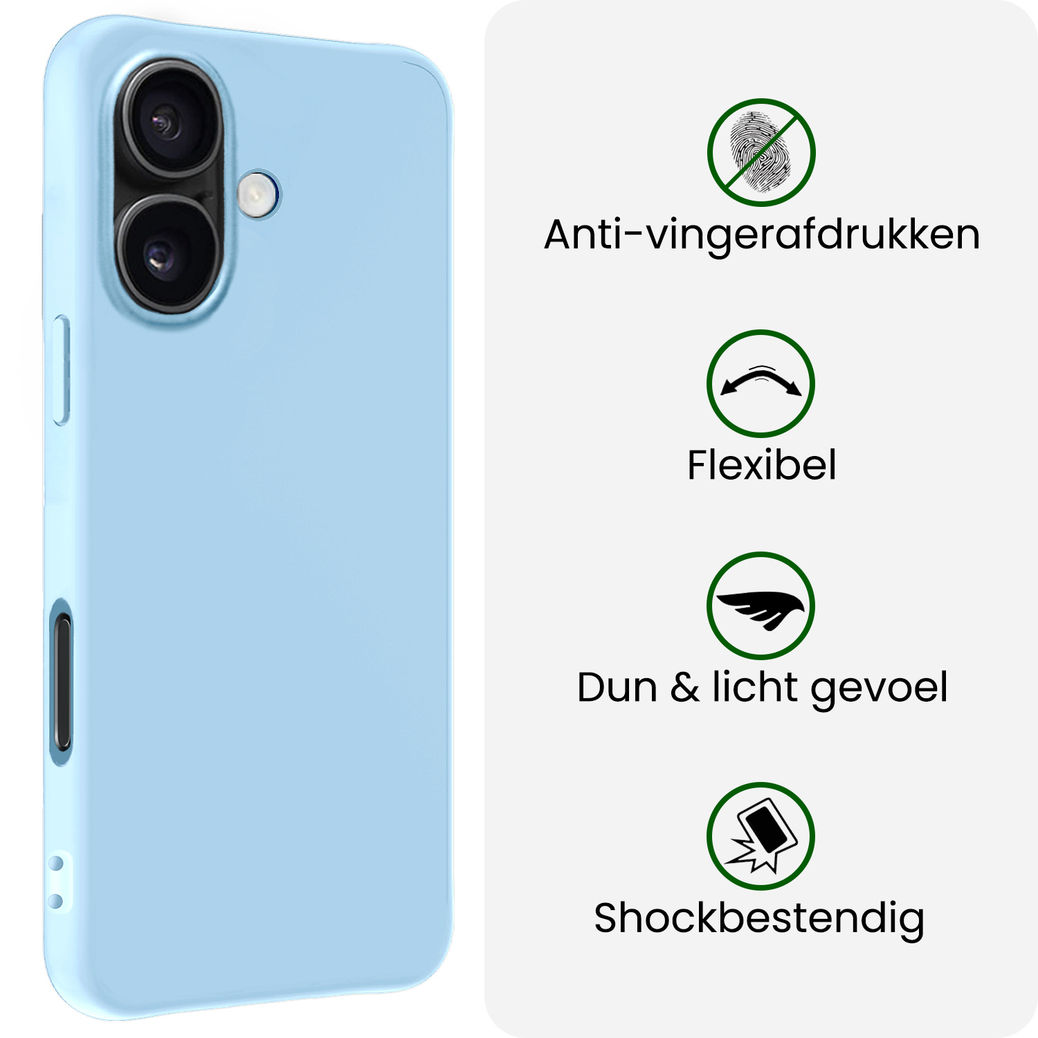 BASEY. BASEY. iPhone 17 Hoesje Siliconen Met Screenprotector Met Dichte Notch - Lichtblauw
