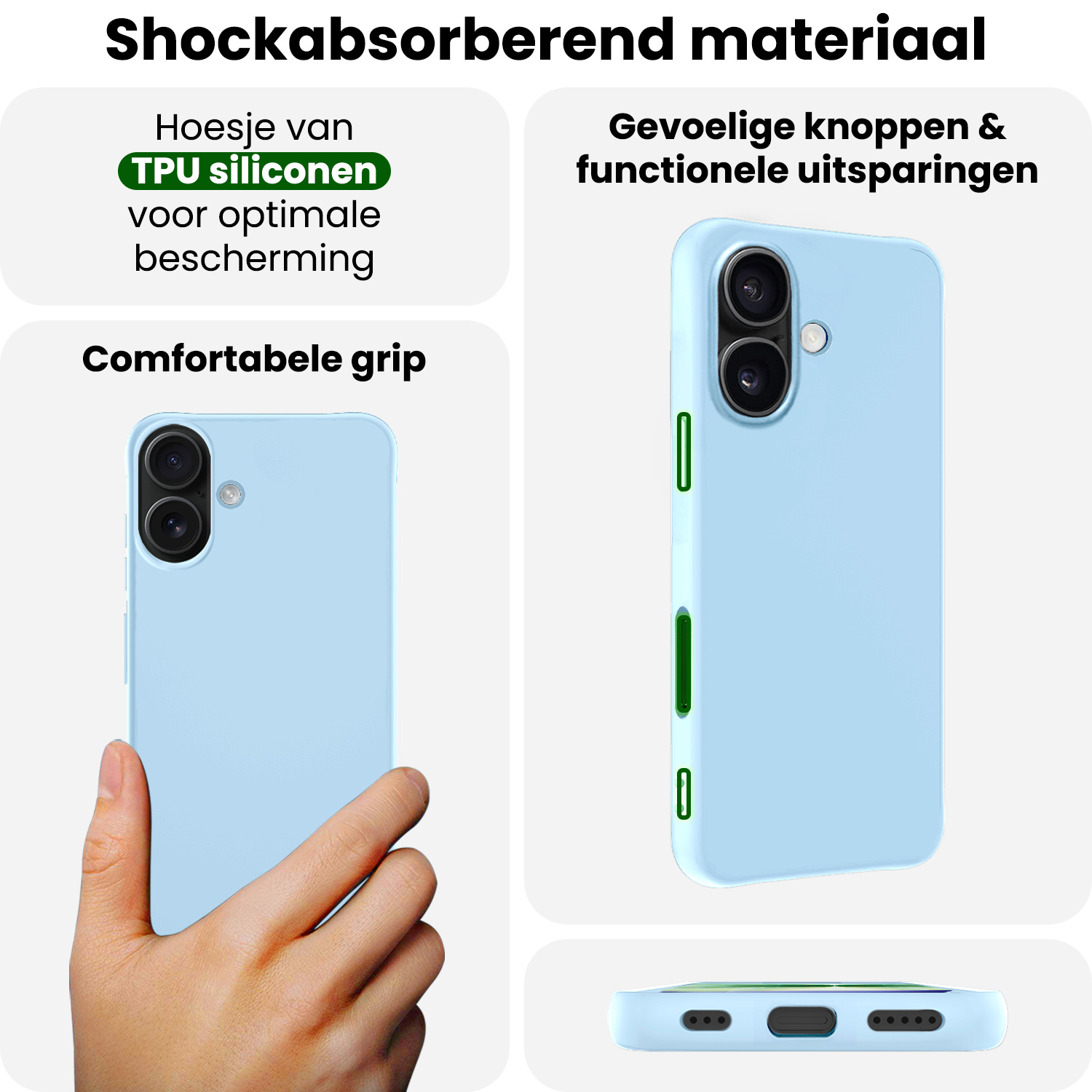 BASEY. BASEY. iPhone 17 Hoesje Siliconen Met Screenprotector Met Dichte Notch - Lichtblauw