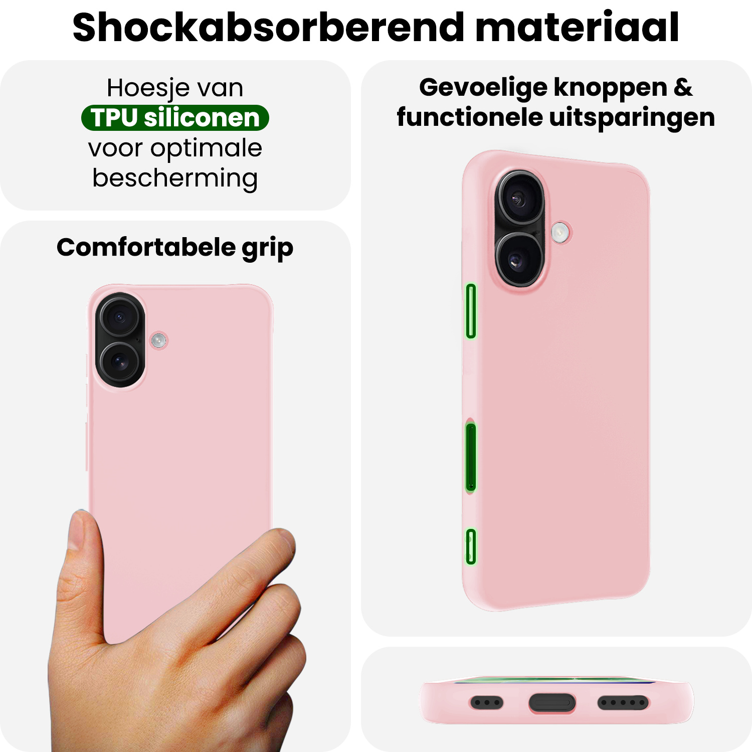 BASEY. BASEY. iPhone 17 Hoesje Siliconen Met Screenprotector Met Dichte Notch - Lichtroze