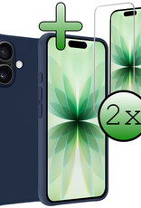 BASEY. BASEY. iPhone 17 Hoesje Siliconen Met 2x Screenprotector Met Dichte Notch - Donkerblauw