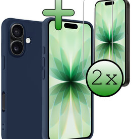BASEY. BASEY. iPhone 17 Hoesje Siliconen Met 2x Screenprotector Met Dichte Notch - Donkerblauw
