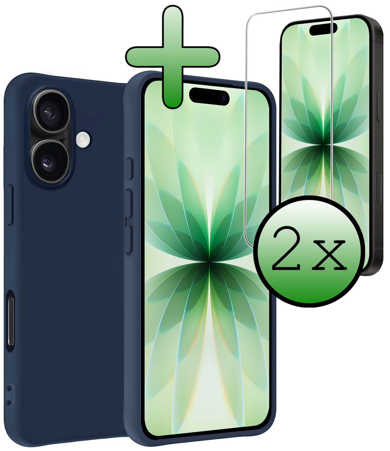 BASEY. BASEY. iPhone 17 Hoesje Siliconen Met 2x Screenprotector Met Dichte Notch - Donkerblauw