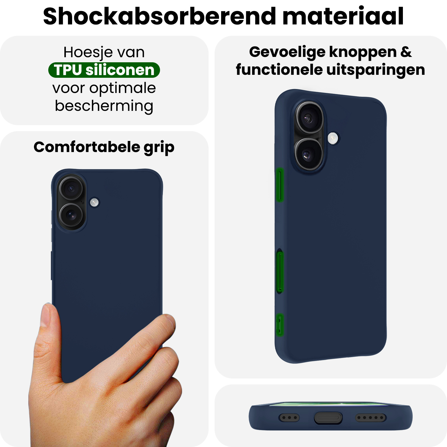 BASEY. BASEY. iPhone 17 Hoesje Siliconen Met 2x Screenprotector Met Dichte Notch - Donkerblauw