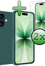 BASEY. BASEY. iPhone 17 Hoesje Siliconen Met 2x Screenprotector Met Dichte Notch - Donkergroen