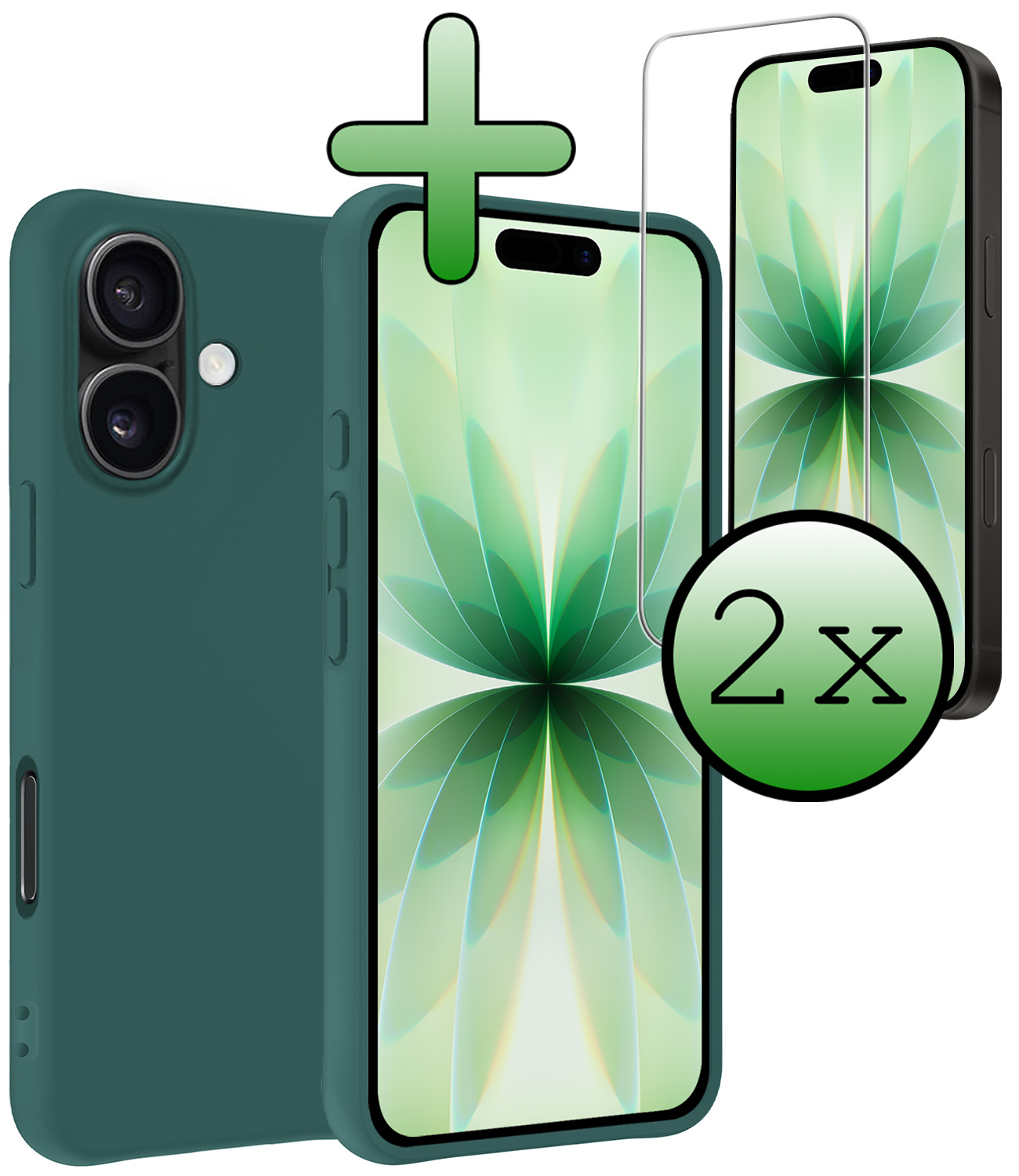 BASEY. BASEY. iPhone 17 Hoesje Siliconen Met 2x Screenprotector Met Dichte Notch - Donkergroen