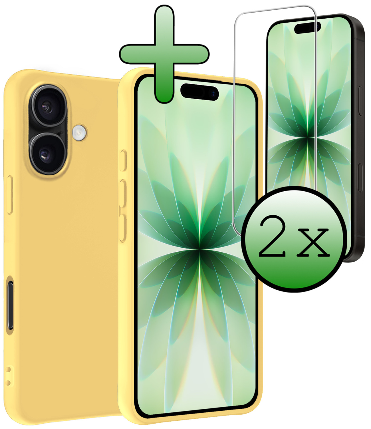 BASEY. BASEY. iPhone 17 Hoesje Siliconen Met 2x Screenprotector Met Dichte Notch - Geel