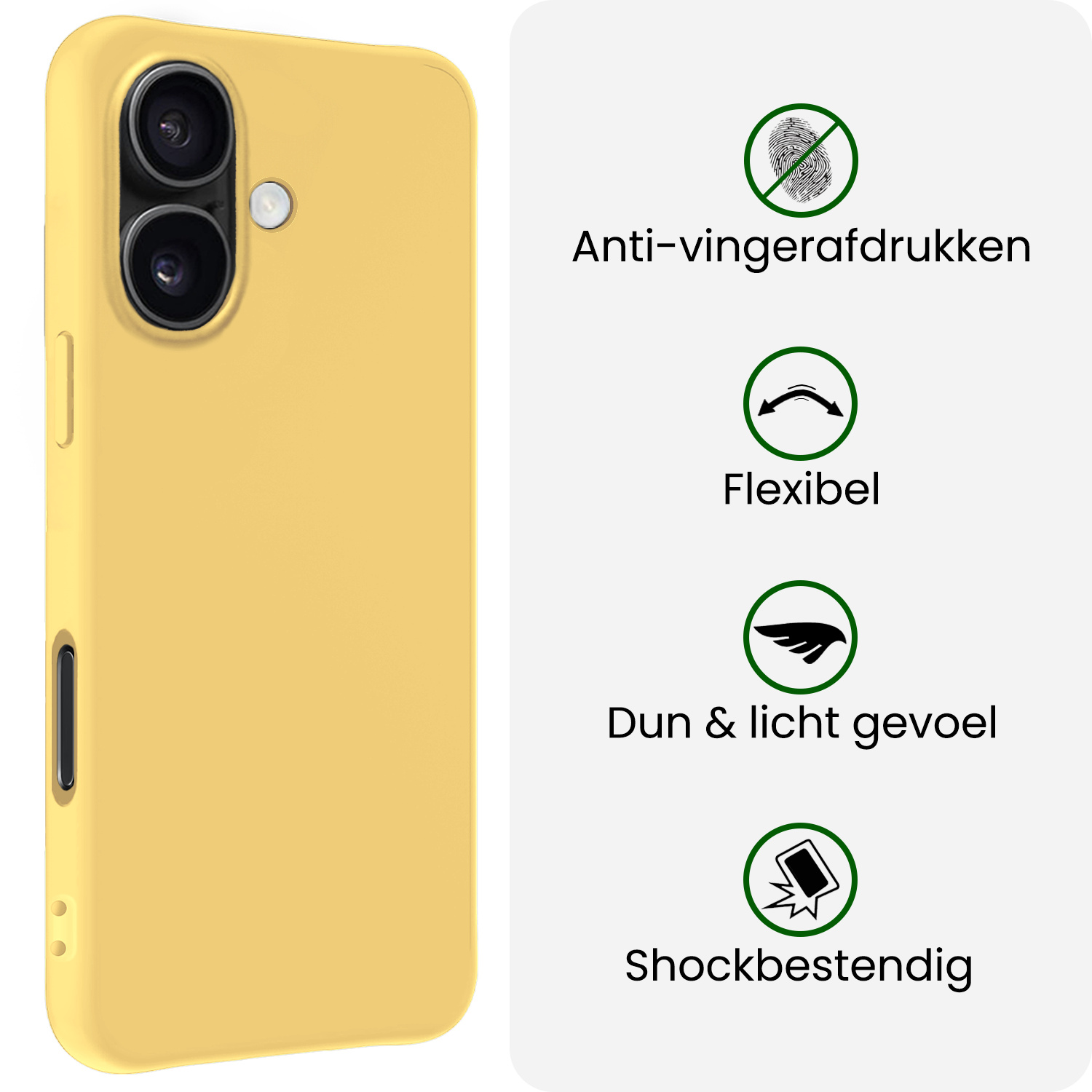 BASEY. BASEY. iPhone 17 Hoesje Siliconen Met 2x Screenprotector Met Dichte Notch - Geel