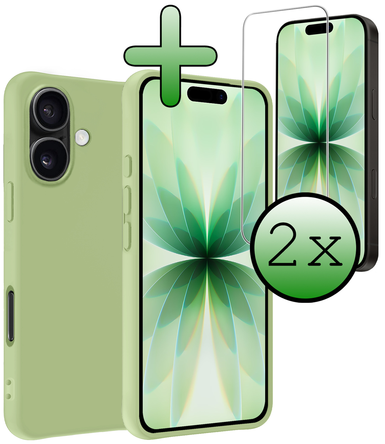 BASEY. BASEY. iPhone 17 Hoesje Siliconen Met 2x Screenprotector Met Dichte Notch - Groen