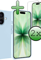 BASEY. BASEY. iPhone 17 Hoesje Siliconen Met 2x Screenprotector Met Dichte Notch - Lichtblauw