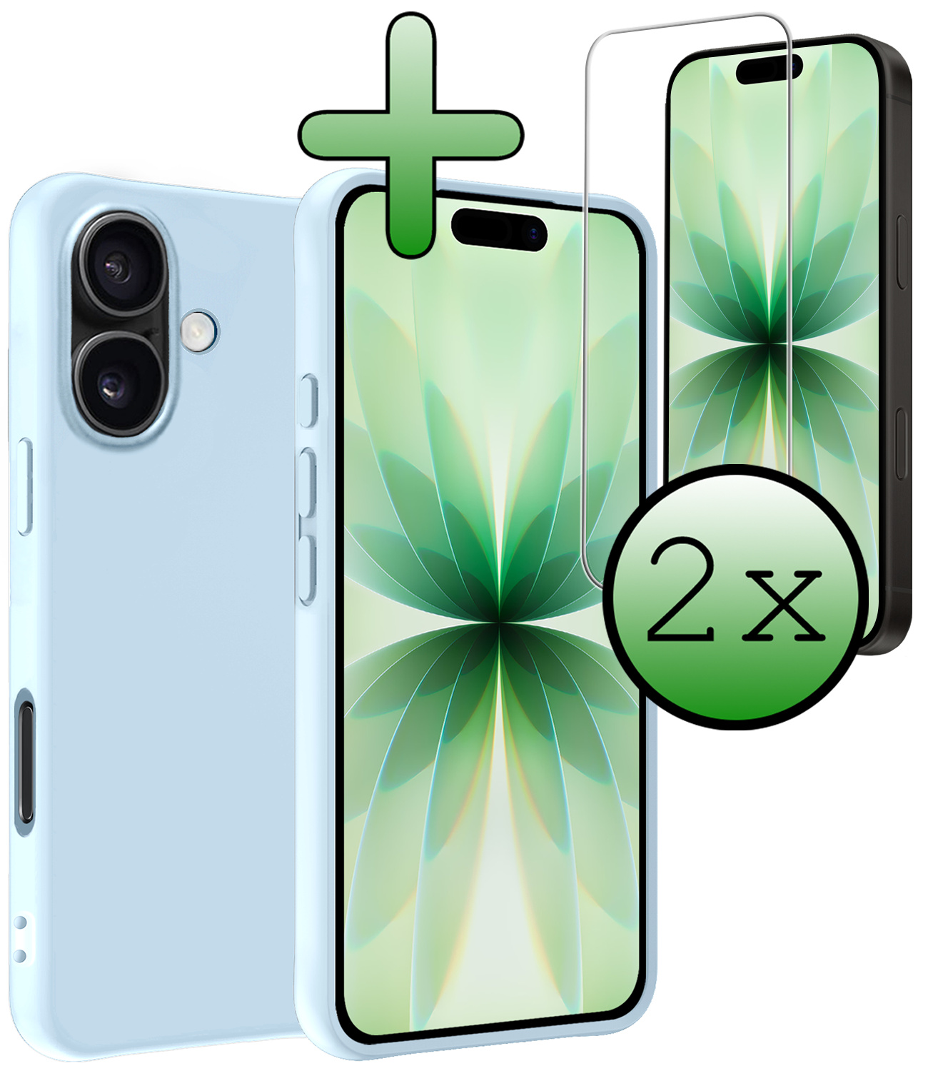 BASEY. BASEY. iPhone 17 Hoesje Siliconen Met 2x Screenprotector Met Dichte Notch - Lichtblauw