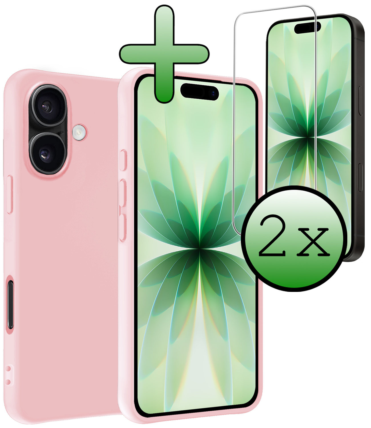 BASEY. BASEY. iPhone 17 Hoesje Siliconen Met 2x Screenprotector Met Dichte Notch - Lichtroze