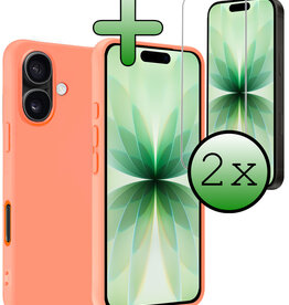 BASEY. BASEY. iPhone 17 Hoesje Siliconen Met 2x Screenprotector Met Dichte Notch - Perzik