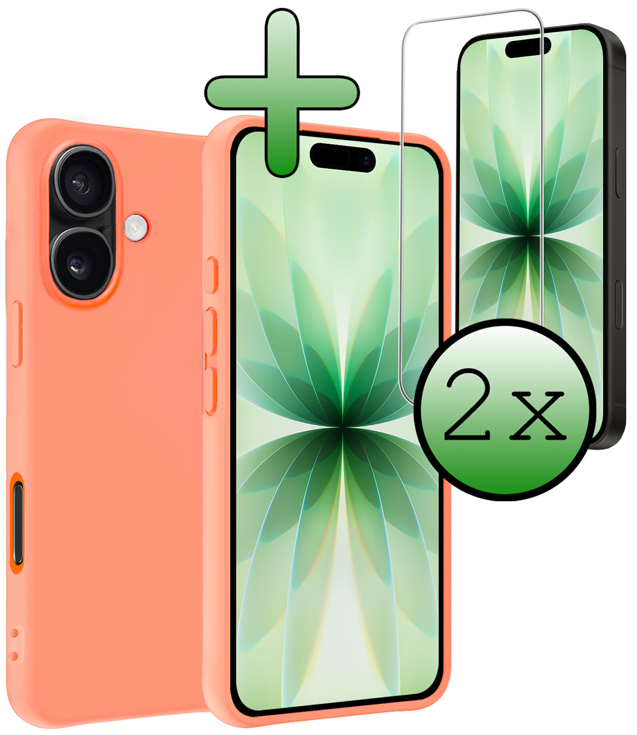 BASEY. BASEY. iPhone 17 Hoesje Siliconen Met 2x Screenprotector Met Dichte Notch - Perzik