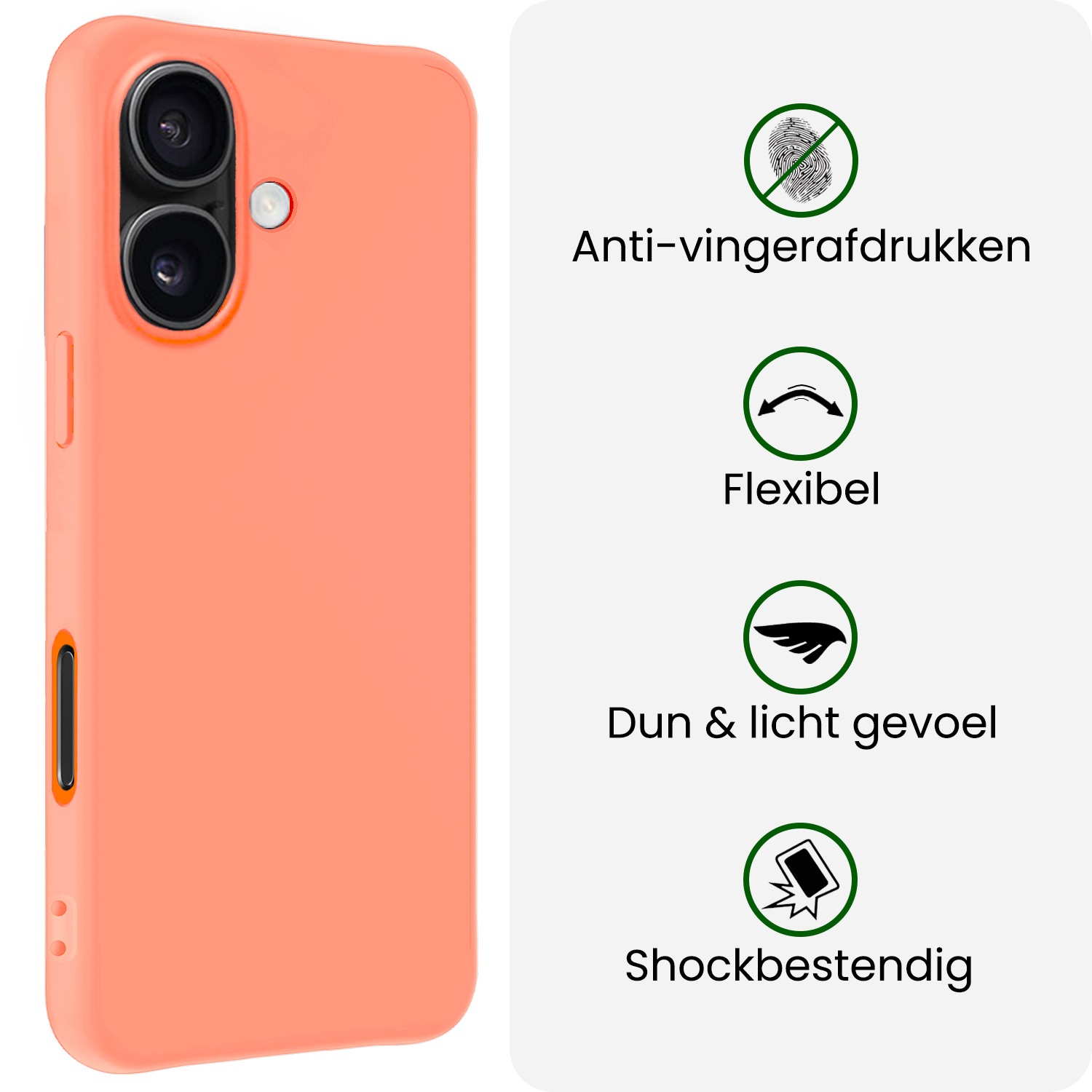 BASEY. BASEY. iPhone 17 Hoesje Siliconen Met 2x Screenprotector Met Dichte Notch - Perzik