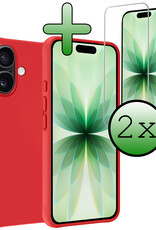 BASEY. BASEY. iPhone 17 Hoesje Siliconen Met 2x Screenprotector Met Dichte Notch - Rood