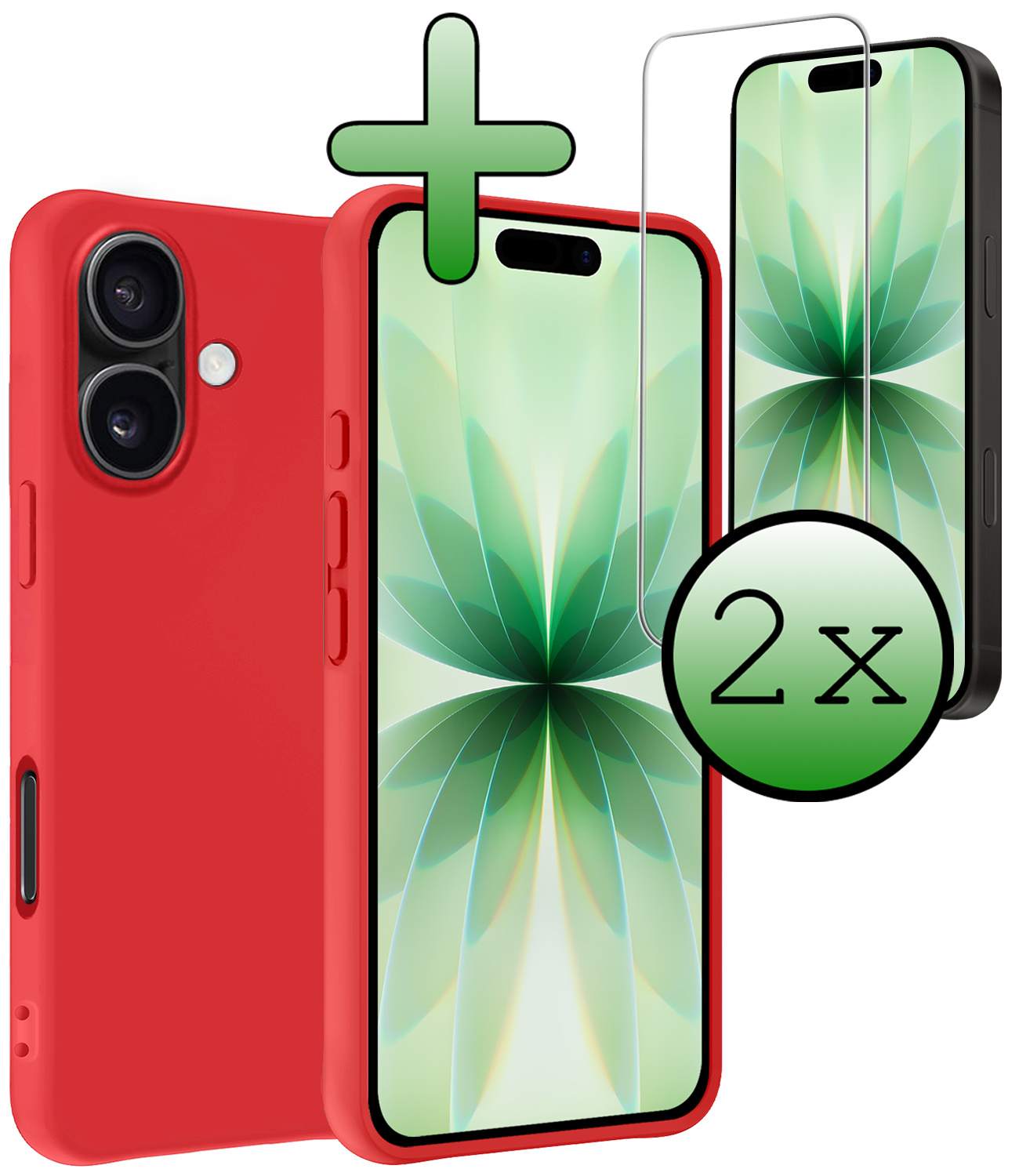 BASEY. BASEY. iPhone 17 Hoesje Siliconen Met 2x Screenprotector Met Dichte Notch - Rood