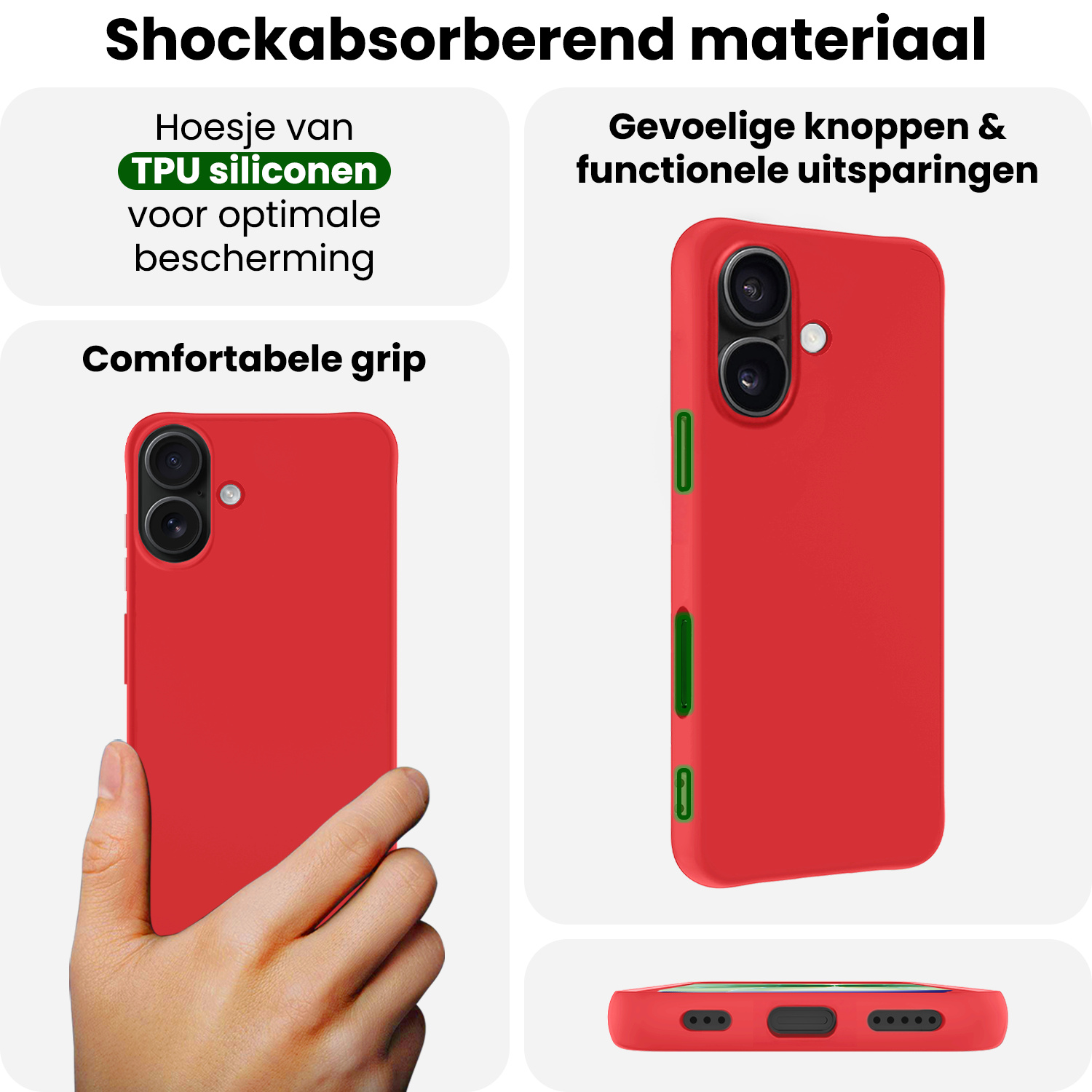 BASEY. BASEY. iPhone 17 Hoesje Siliconen Met 2x Screenprotector Met Dichte Notch - Rood