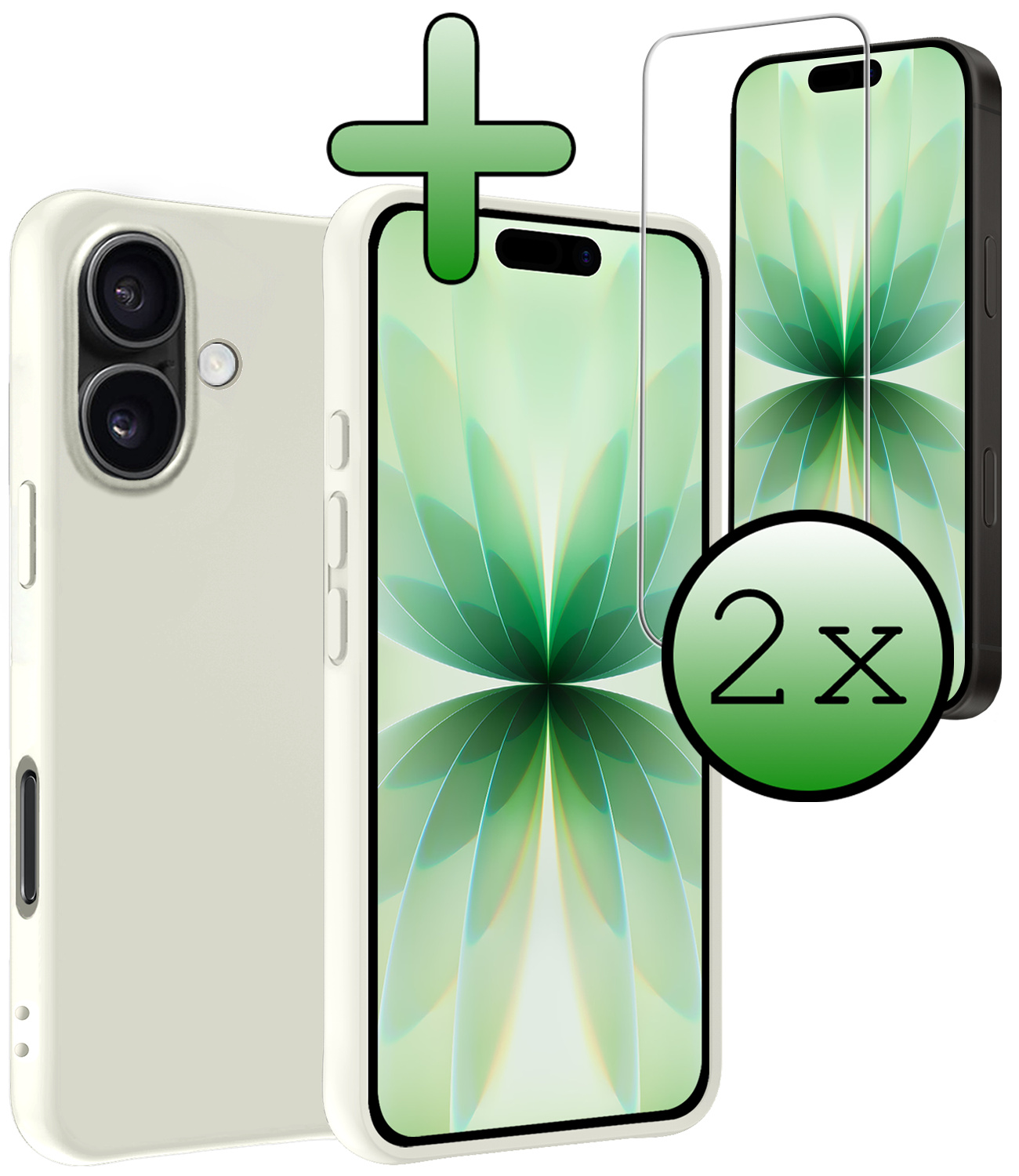 BASEY. BASEY. iPhone 17 Hoesje Siliconen Met 2x Screenprotector Met Dichte Notch - Wit