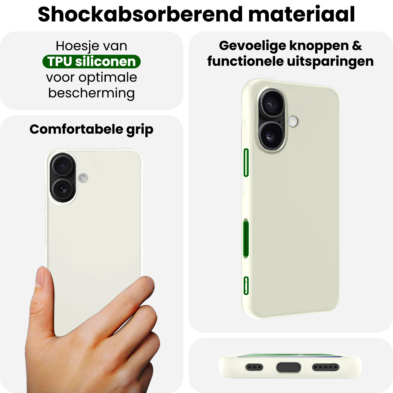 BASEY. BASEY. iPhone 17 Hoesje Siliconen Met 2x Screenprotector Met Dichte Notch - Wit