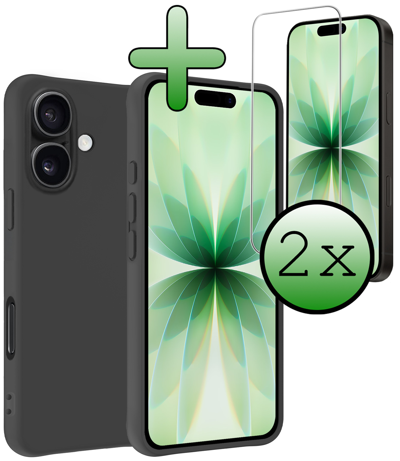 BASEY. BASEY. iPhone 17 Hoesje Siliconen Met 2x Screenprotector Met Dichte Notch - Zwart