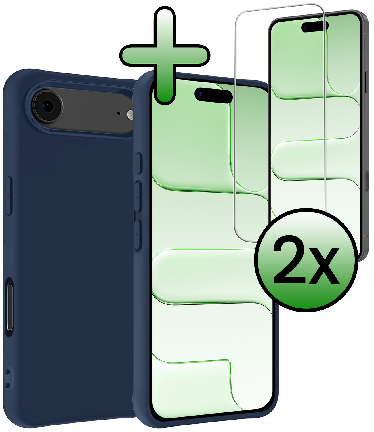 BASEY. BASEY. iPhone Air Hoesje Siliconen Met 2x Screenprotector Met Dichte Notch - Donkerblauw