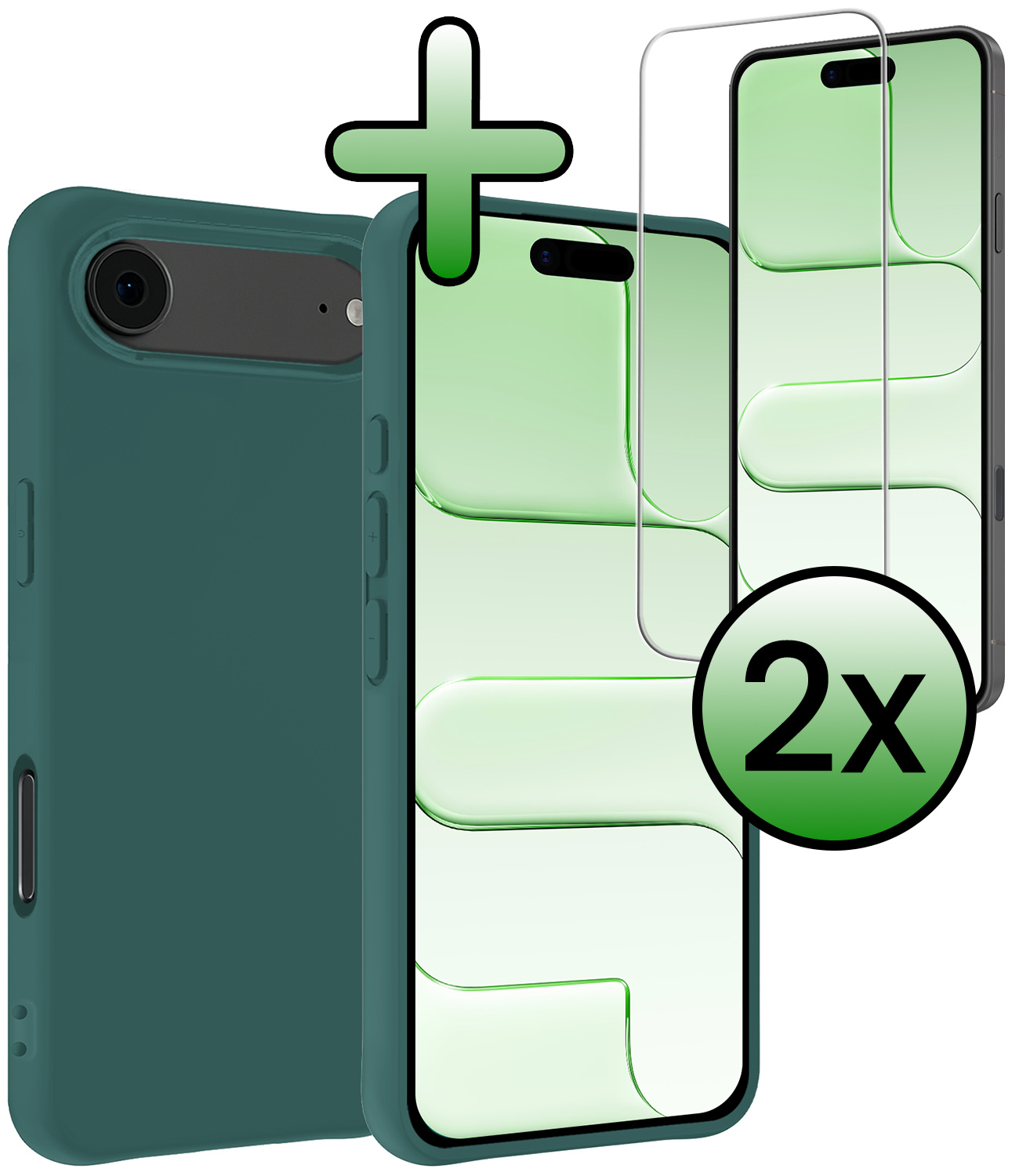 BASEY. BASEY. iPhone Air Hoesje Siliconen Met 2x Screenprotector Met Dichte Notch - Donkergroen