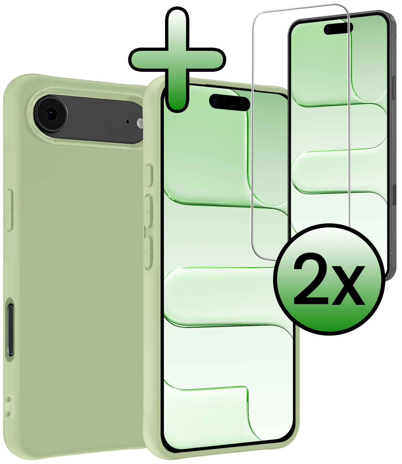 BASEY. BASEY. iPhone Air Hoesje Siliconen Met 2x Screenprotector Met Dichte Notch - Groen