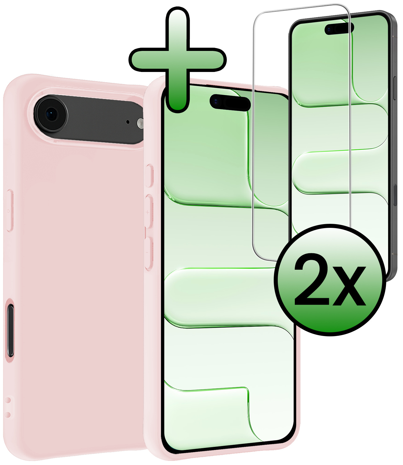 BASEY. BASEY. iPhone Air Hoesje Siliconen Met 2x Screenprotector Met Dichte Notch - Lichtroze
