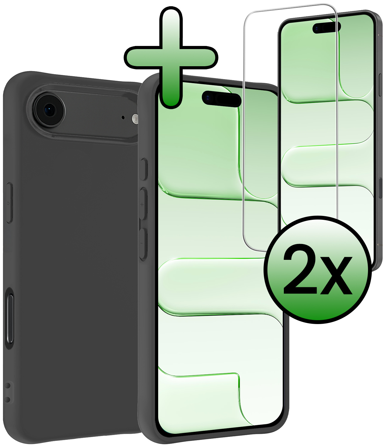BASEY. BASEY. iPhone Air Hoesje Siliconen Met 2x Screenprotector Met Dichte Notch - Zwart