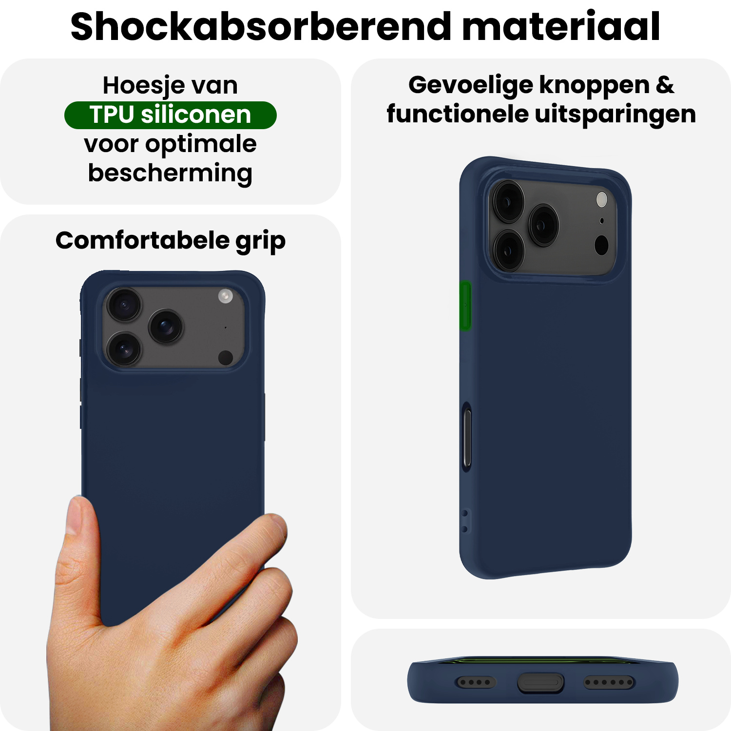 BASEY. BASEY. iPhone 17 Pro Hoesje Siliconen - Donkerblauw - 2 PACK