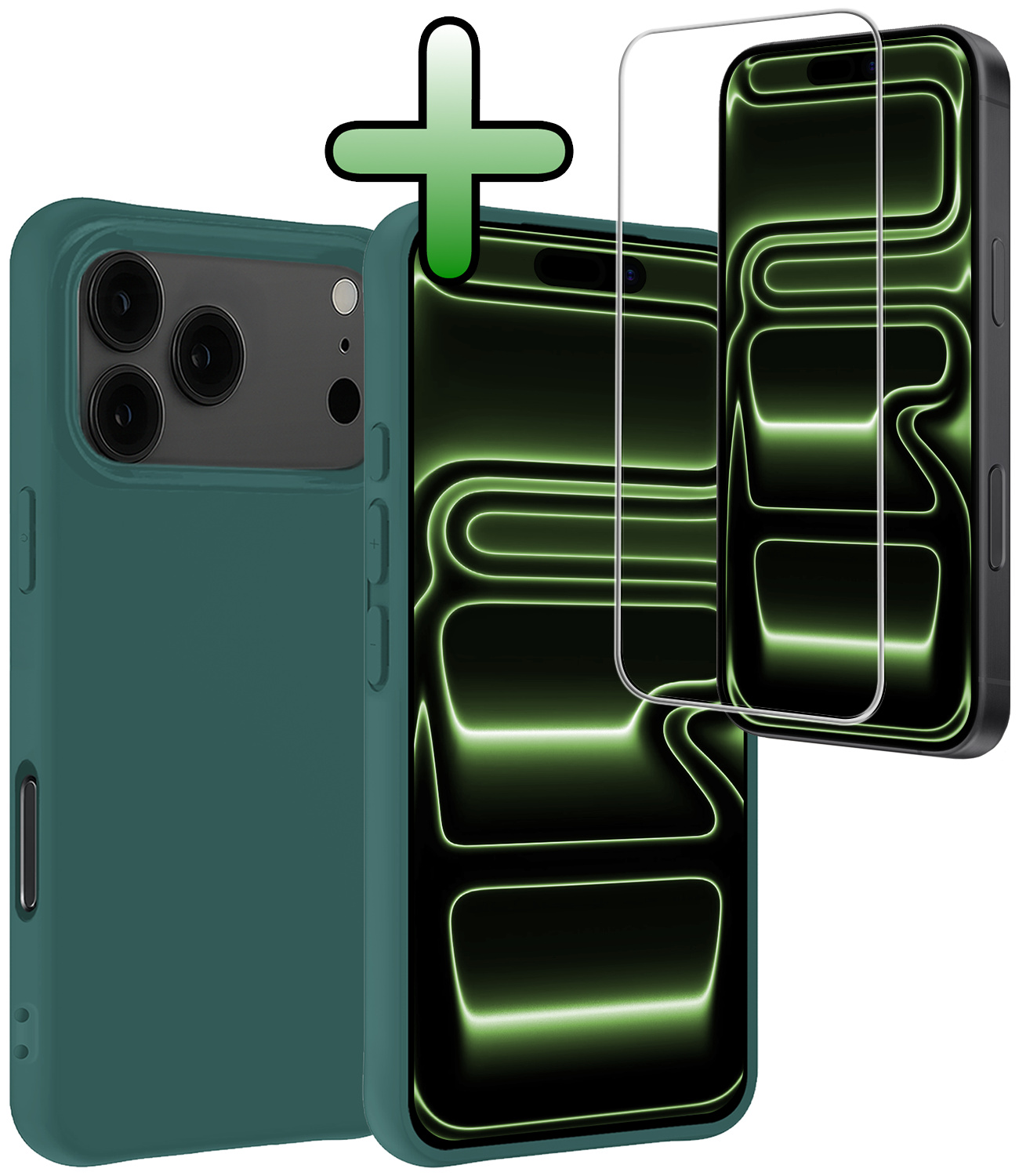 BASEY. BASEY. iPhone 17 Pro Hoesje Siliconen Met Screenprotector Met Dichte Notch - Donkergroen