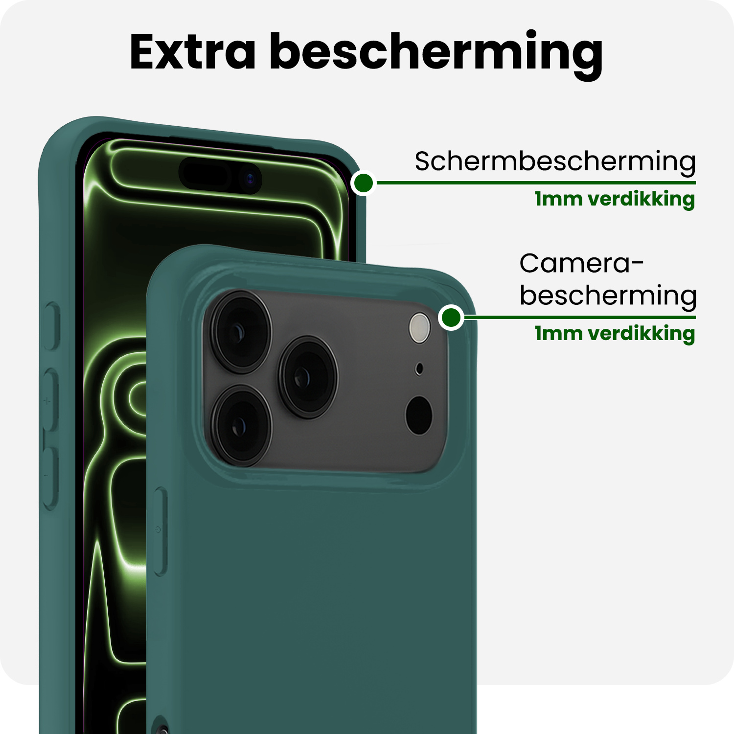 BASEY. BASEY. iPhone 17 Pro Hoesje Siliconen Met Screenprotector Met Dichte Notch - Donkergroen