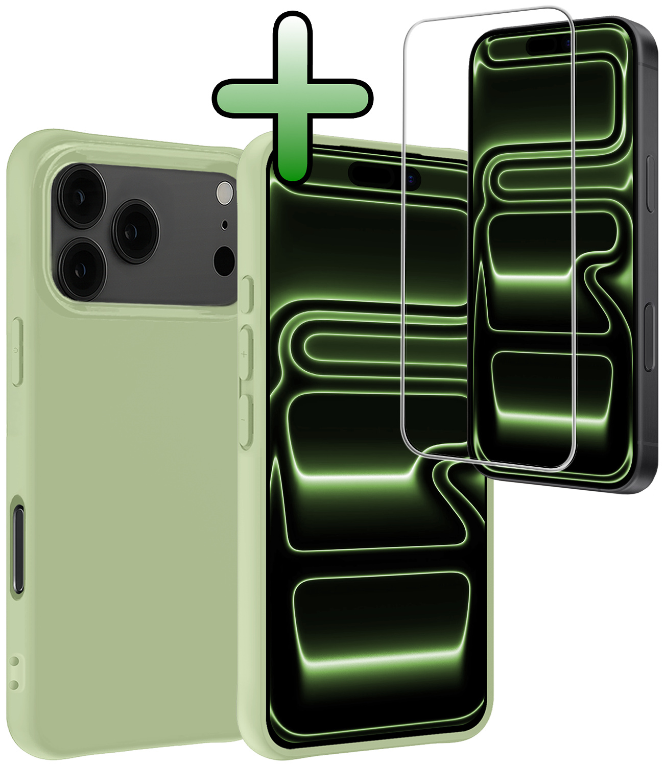 BASEY. BASEY. iPhone 17 Pro Hoesje Siliconen Met Screenprotector Met Dichte Notch - Groen
