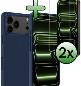 BASEY. BASEY. iPhone 17 Pro Hoesje Siliconen Met 2x Screenprotector Met Dichte Notch - Donkerblauw