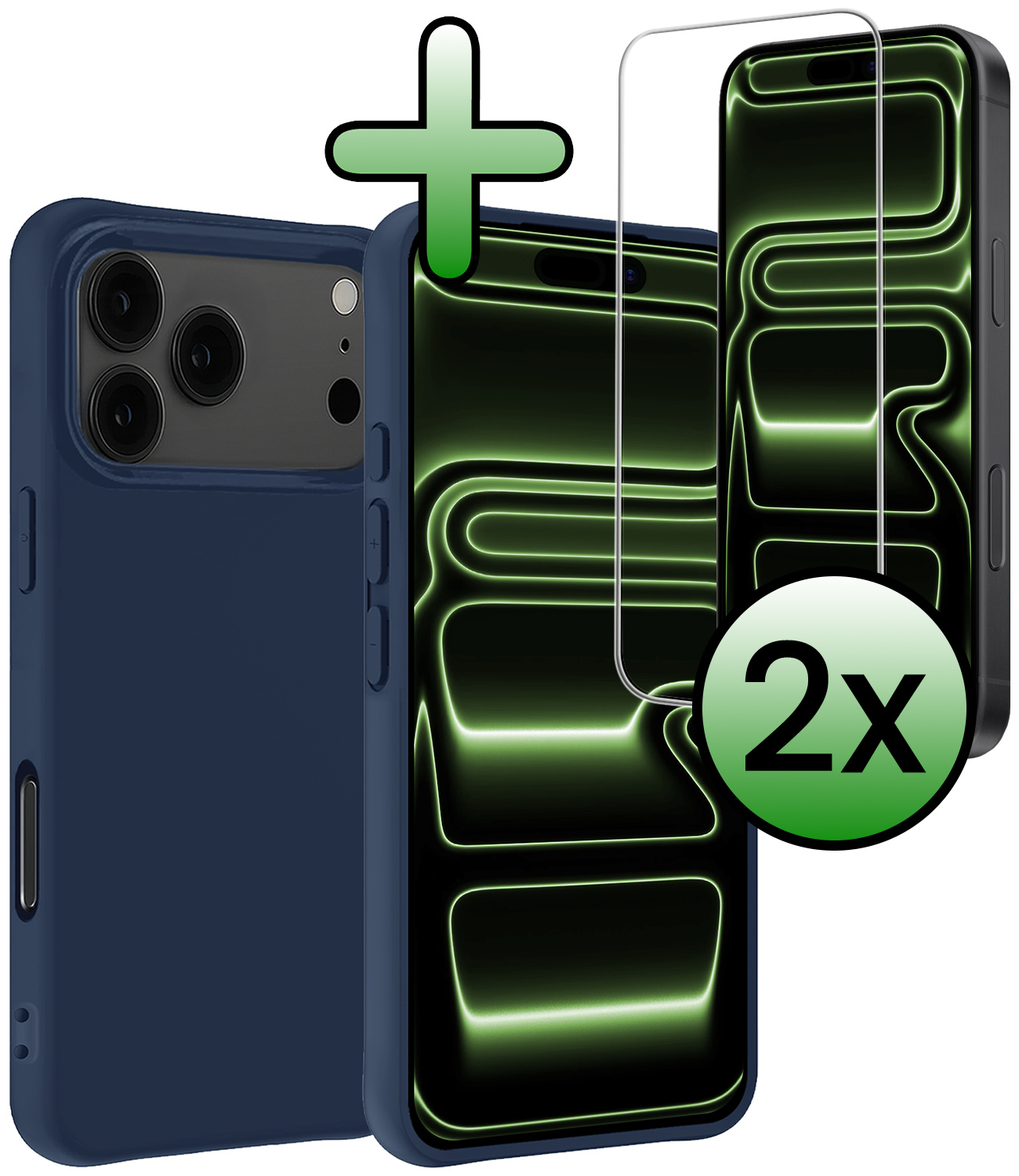 BASEY. BASEY. iPhone 17 Pro Hoesje Siliconen Met 2x Screenprotector Met Dichte Notch - Donkerblauw