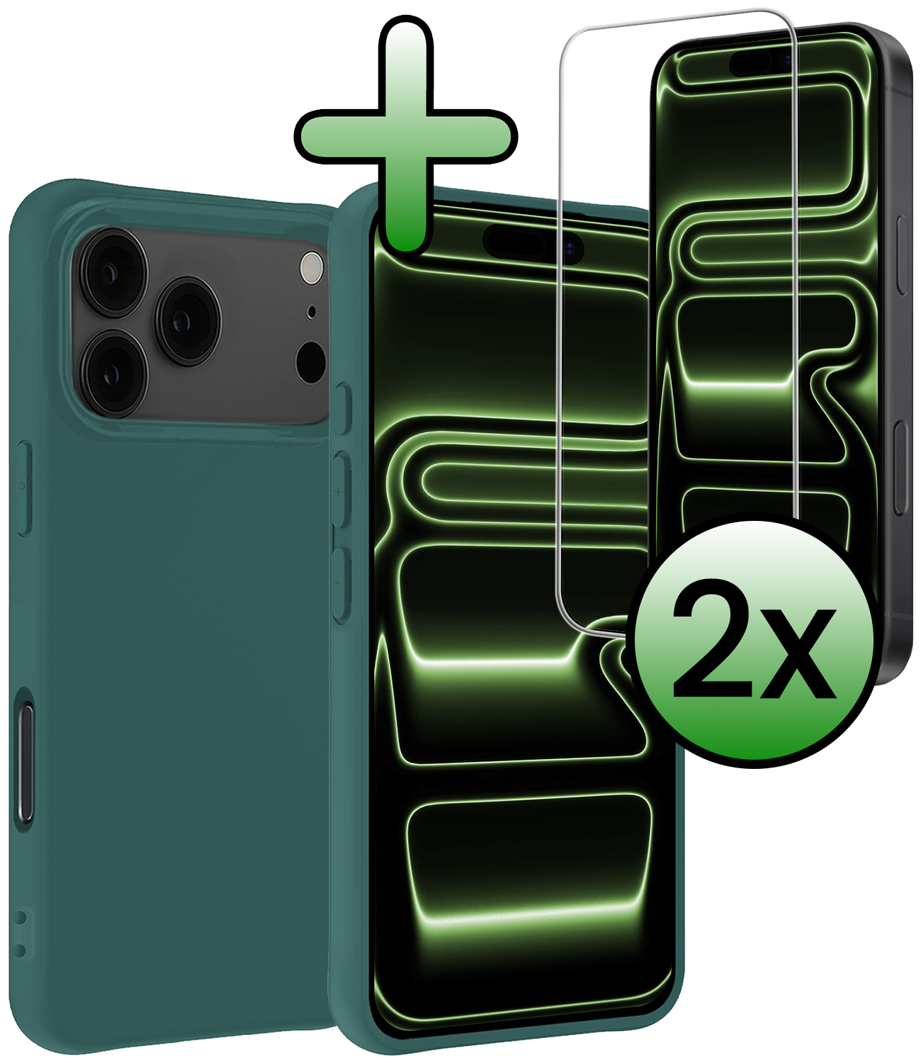 BASEY. BASEY. iPhone 17 Pro Hoesje Siliconen Met 2x Screenprotector Met Dichte Notch - Donkergroen