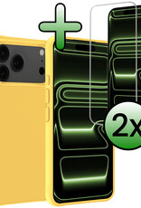 BASEY. BASEY. iPhone 17 Pro Hoesje Siliconen Met 2x Screenprotector Met Dichte Notch - Geel